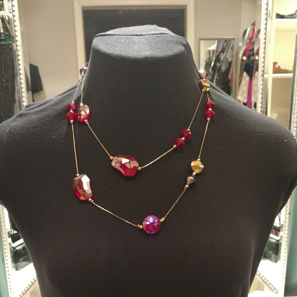 **SOLD** Iridescent red stone necklace